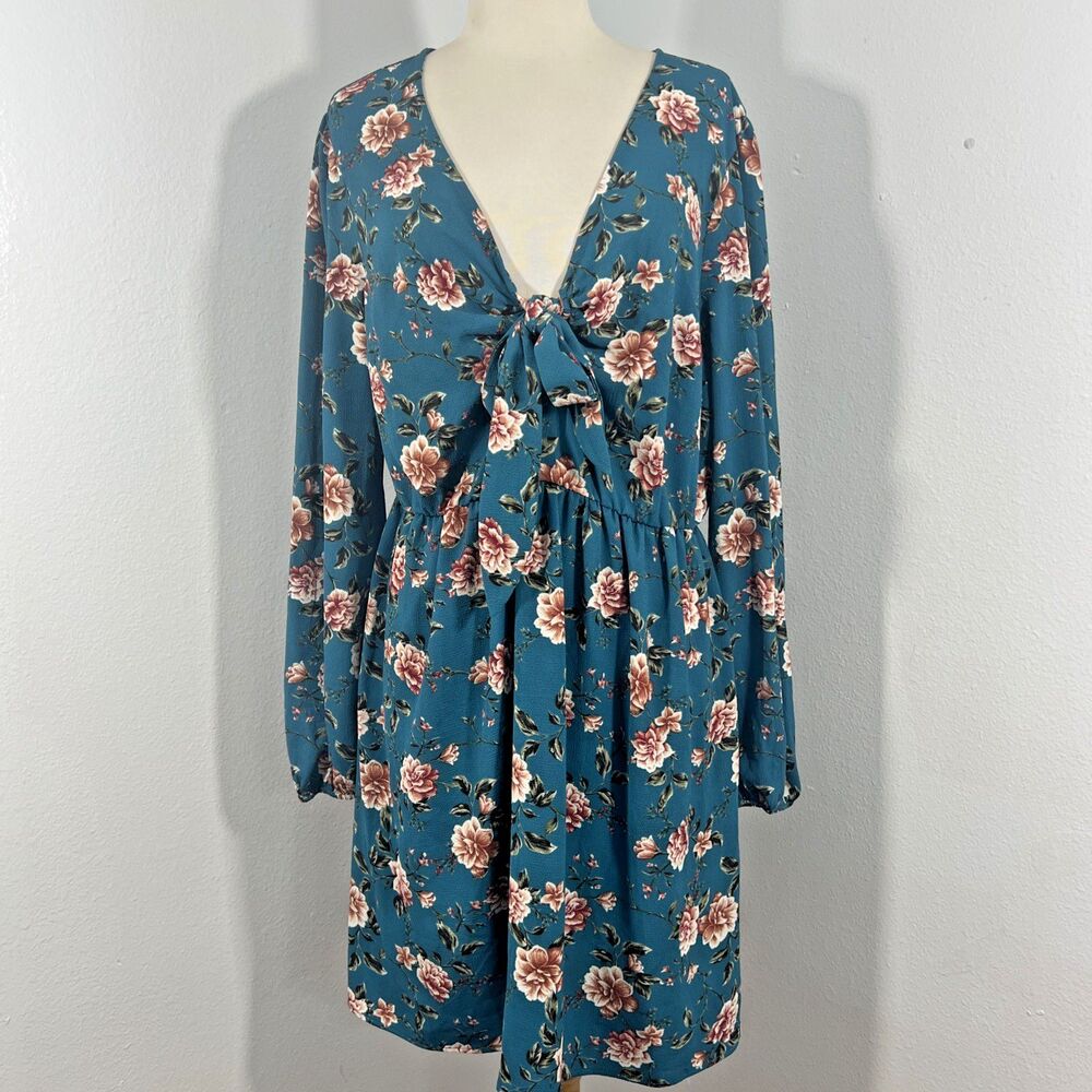 Live to be Spoiled Mini‎ Dress Woman XXLFloral Teal Tie Summer